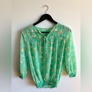 Transparent Floral Green Summer Blouse | Size M